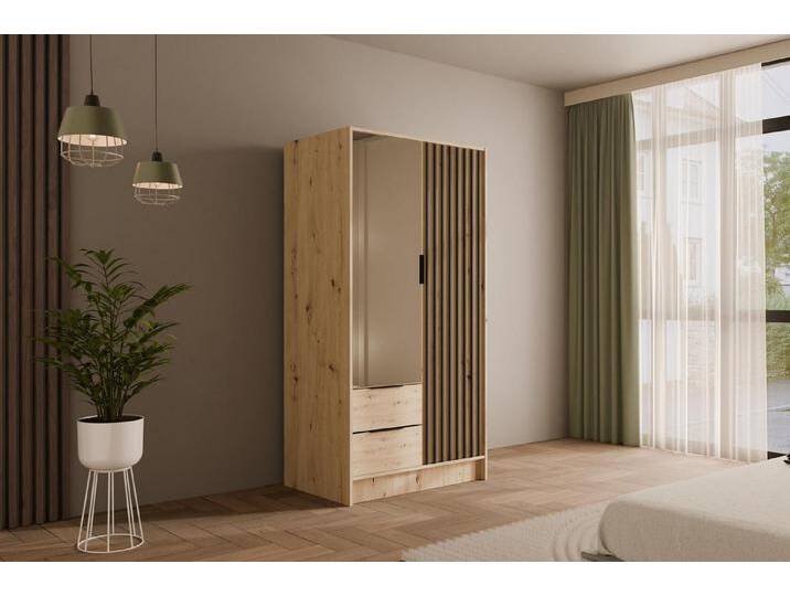 ALTDECOR Drehtürenschrank NELIA (Kleiderschrank Garderobenschrank mit viel Stauraum, Moderner Schrank) Vielseitiger Drehtürenschrank mit Spiegeltüren Spiegel Lamellen von ALTDECOR