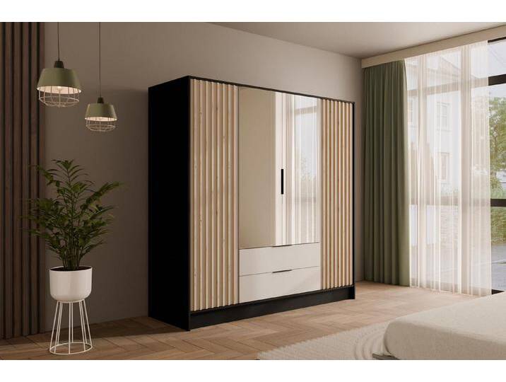 ALTDECOR Drehtürenschrank NELIA (Kleiderschrank Garderobenschrank mit viel Stauraum, Moderner Schrank) Vielseitiger Drehtürenschrank mit Spiegeltüren Spiegel Lamellen von ALTDECOR