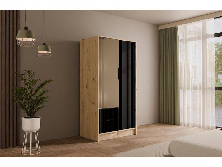 ALTDECOR Drehtürenschrank NOA (Kleiderschrank Drehtürenschränke mit Spiegel und Schubladen), braun schwarz, Türen: 2 St., Artisan / Schwarz von ALTDECOR