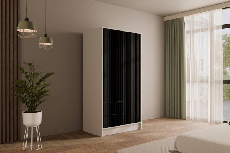 ALTDECOR Drehtürenschrank NOA (Kleiderschrank Garderobenschrank mit viel Stauraum, Moderner Schrank) Vielseitiger Drehtürenschrank Spiegeltüren Spiegel Geriffelte Fronten von ALTDECOR