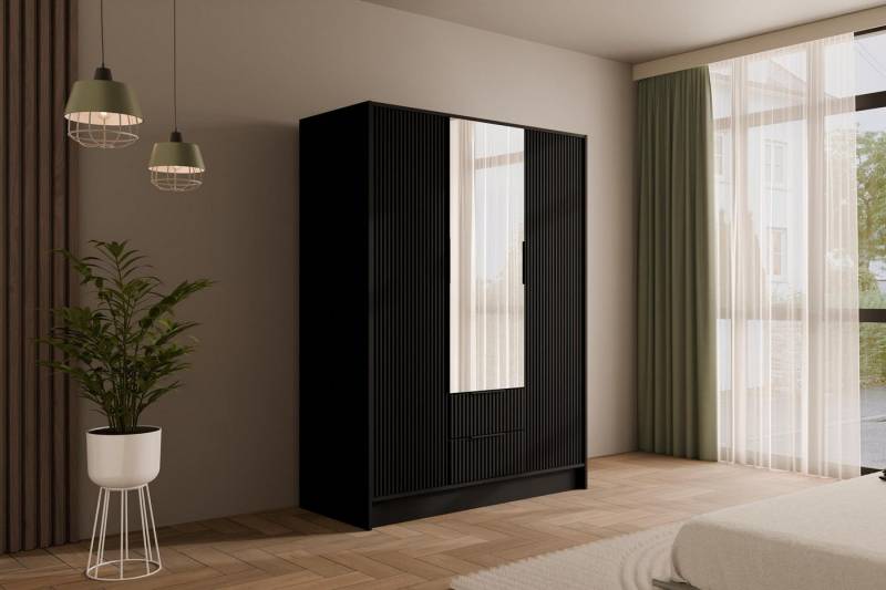ALTDECOR Drehtürenschrank NOA (Kleiderschrank Garderobenschrank mit viel Stauraum, Moderner Schrank) Vielseitiger Drehtürenschrank Spiegeltüren Spiegel Geriffelte Fronten von ALTDECOR