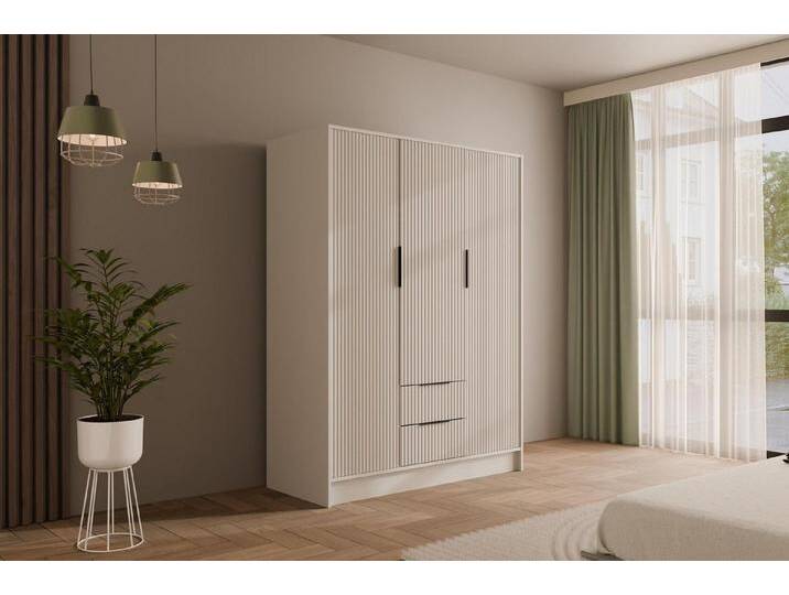 ALTDECOR Drehtürenschrank NOA (Kleiderschrank Garderobenschrank mit viel Stauraum, Moderner Schrank) Vielseitiger Drehtürenschrank Spiegeltüren Spiegel Geriffelte Fronten von ALTDECOR