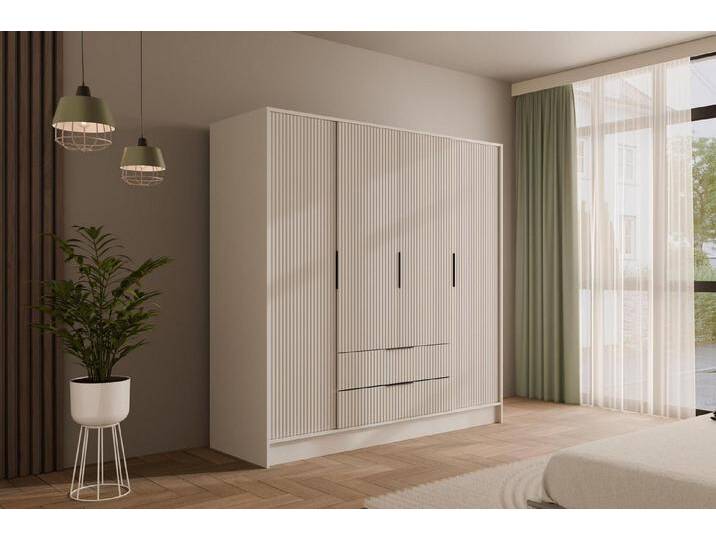 ALTDECOR Drehtürenschrank NOA (Kleiderschrank Garderobenschrank mit viel Stauraum, Moderner Schrank) Vielseitiger Drehtürenschrank Spiegeltüren Spiegel Geriffelte Fronten von ALTDECOR