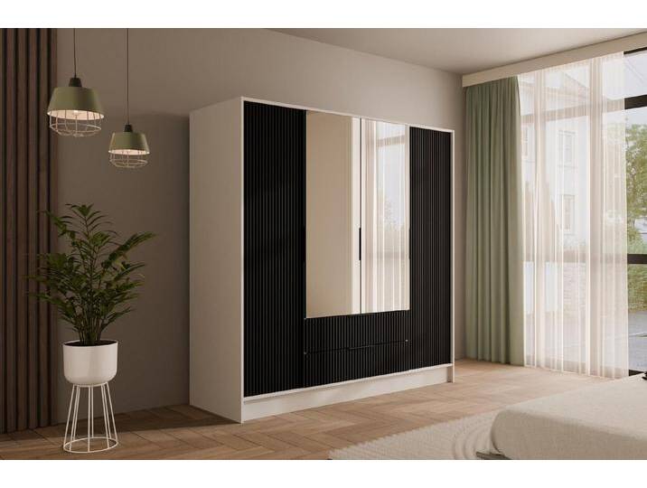 ALTDECOR Drehtürenschrank NOA (Kleiderschrank Garderobenschrank mit viel Stauraum, Moderner Schrank) Vielseitiger Drehtürenschrank Spiegeltüren Spiegel Geriffelte Fronten von ALTDECOR