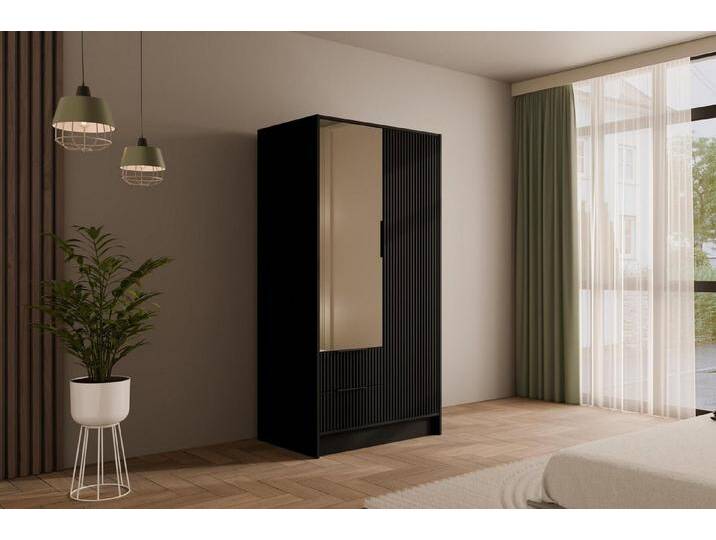 ALTDECOR Drehtürenschrank NOA (Kleiderschrank Garderobenschrank mit viel Stauraum, Moderner Schrank) Vielseitiger Drehtürenschrank Spiegeltüren Spiegel Geriffelte Fronten von ALTDECOR