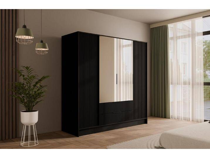 ALTDECOR Drehtürenschrank NOA (Kleiderschrank Garderobenschrank mit viel Stauraum, Moderner Schrank) Vielseitiger Drehtürenschrank Spiegeltüren Spiegel Geriffelte Fronten von ALTDECOR