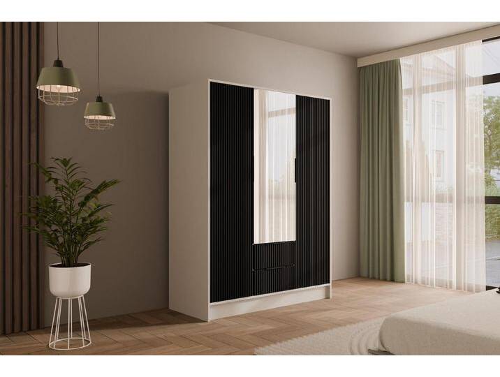 ALTDECOR Drehtürenschrank NOA (Kleiderschrank Garderobenschrank mit viel Stauraum, Moderner Schrank) Vielseitiger Drehtürenschrank Spiegeltüren Spiegel Geriffelte Fronten von ALTDECOR