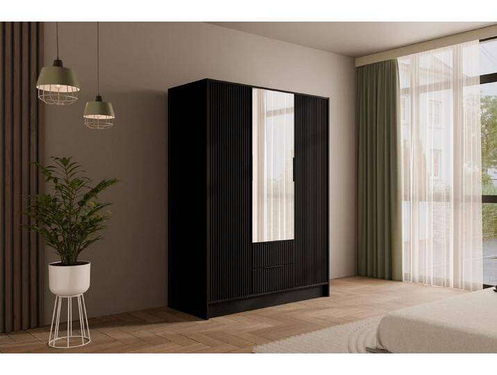 ALTDECOR Drehtürenschrank NOA (Kleiderschrank Garderobenschrank mit viel Stauraum, Moderner Schrank) Vielseitiger Drehtürenschrank Spiegeltüren Spiegel Geriffelte Fronten von ALTDECOR