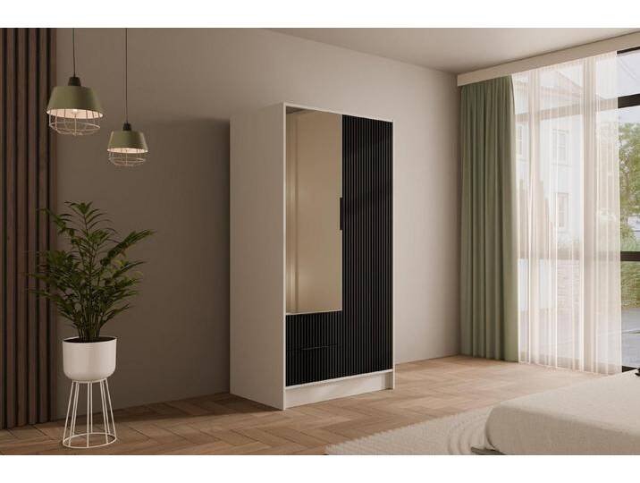 ALTDECOR Drehtürenschrank NOA (Kleiderschrank Garderobenschrank mit viel Stauraum, Moderner Schrank) Vielseitiger Drehtürenschrank Spiegeltüren Spiegel Geriffelte Fronten von ALTDECOR