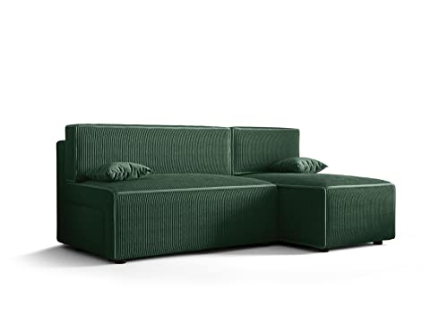 ALTDECOR Ecksofa mit Schlaffunktion und Bettkasten, Polstercouch in L-Form rechts angeordnet, rückenecht gepolstert, ideal als Gästebett - Mir - 200x140x90cm Grün von ALTDECOR