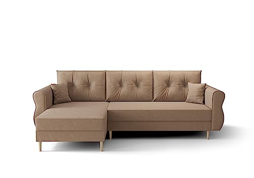 ALTDECOR Ecksofa Links mit Schlaffunktion und Bettkasten, Polstercouch in L-Form Links angeordnet, rückenecht gepolstert, ideal als Gästebett - APOL-L 230x140x90 cm Beige von ALTDECOR