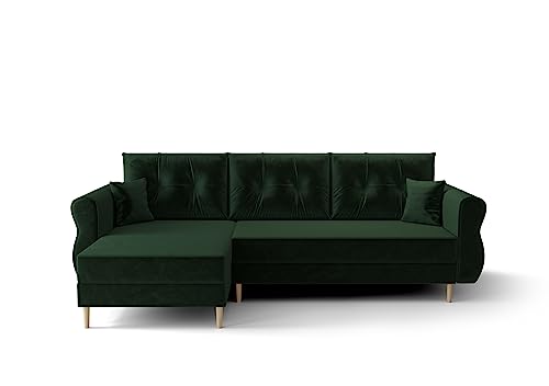 ALTDECOR Ecksofa Links mit Schlaffunktion und Bettkasten, Polstercouch in L-Form Links angeordnet, rückenecht gepolstert, ideal als Gästebett - APOL-L 230x140x90 cm Dunkelgrün von ALTDECOR