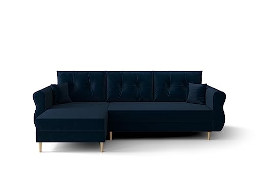 ALTDECOR Ecksofa Links mit Schlaffunktion und Bettkasten, Polstercouch in L-Form Links angeordnet, rückenecht gepolstert, ideal als Gästebett - APOL-L 230x140x90 cm Marineblau von ALTDECOR