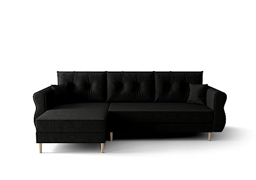 ALTDECOR Ecksofa Links mit Schlaffunktion und Bettkasten, Polstercouch in L-Form Links angeordnet, rückenecht gepolstert, ideal als Gästebett - APOL-L 230x140x90 cm Schwarz von ALTDECOR