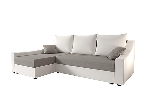 ALTDECOR Ecksofa mit Schlaffunktion und Bettkasten, Polstercouch in L-Form Links angeordnet, rückenecht gepolstert, ideal als Gästebett - ONTARI - 233x140x90cm Creme/Hellgrau von ALTDECOR