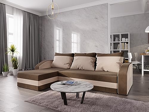 ALTDECOR Ecksofa mit Schlaffunktion und Bettkasten, Polstercouch in L-Form Links angeordnet, rückenecht gepolstert, ideal als Gästebett Helio-BIS 235x140x90cm Schwarz/Dunkelgrau von ALTDECOR