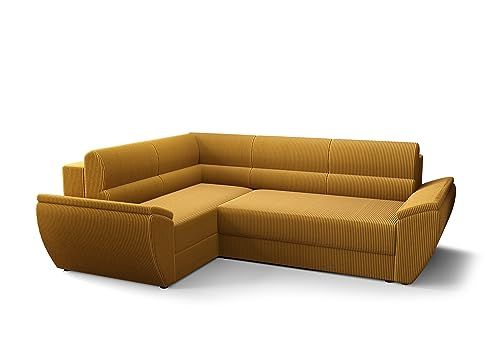 ALTDECOR Ecksofa mit Schlaffunktion und Bettkasten, Polstercouch in L-Form Links angeordnet, rückenecht gepolstert, ideal als Gästebett REB-Plus 241x165x88cm Gelb von ALTDECOR