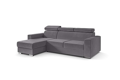 ALTDECOR Ecksofa Links mit Schlaffunktion und Bettkasten mit Gasdruckfeder, Polstercouch in L-Form Links angeordnet, rückenecht gepolstert, ideal als Gästebett - FIX - 242x168 cm Grau von ALTDECOR