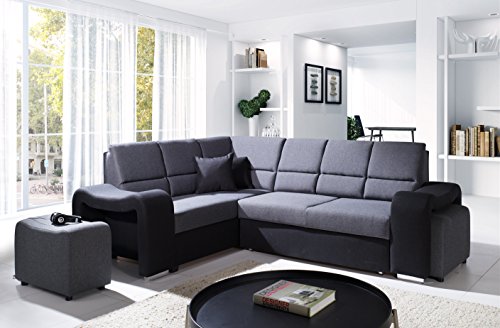 ALTDECOR Ecksofa Links mit Schlaffunktion und Bettkasten mit Gasdruckfeder, Polstercouch in L-Form Links angeordnet, rückenecht gepolstert, ideal als Gästebett - WAKI - 260x190x96cm Grau von ALTDECOR