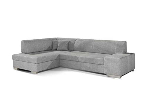 ALTDECOR Ecksofa Links mit Schlaffunktion und Bettkasten mit Gasdruckfeder, Polstercouch in L-Form Links angeordnet, rückenecht gepolstert, ideal als Gästebett - FABI 268x167x73 cm Hellgrau von ALTDECOR