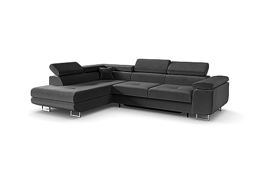 ALTDECOR Ecksofa Links mit Schlaffunktion und Bettkasten mit Gasdruckfeder, Polstercouch in L-Form Links angeordnet, rückenecht gepolstert, ideal als Gästebett - GUSA - 272x202 cm Dunkelgrau von ALTDECOR