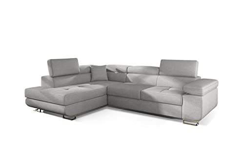 ALTDECOR Ecksofa Links mit Schlaffunktion und Bettkasten mit Gasdruckfeder, Polstercouch in L-Form Links angeordnet, rückenecht gepolstert, ideal als Gästebett - Tona 275x202x90 cm Grau von ALTDECOR