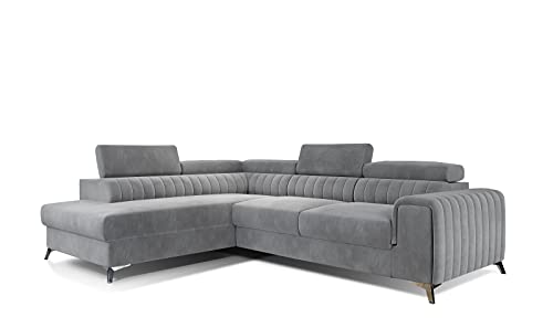 ALTDECOR Ecksofa Links mit Schlaffunktion und Bettkasten mit Gasdruckfeder, Polstercouch in L-Form Links angeordnet, rückenecht gepolstert, ideal als Gästebett - Lauren 276x191x90 cm Grau von ALTDECOR