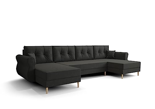 ALTDECOR Ecksofa mit Schlaffunktion und Bettkasten Polstercouch in U-Form, rückenecht gepolstert, ideal als Gästebett - APOL-U - 300x140x93cm Grau von ALTDECOR