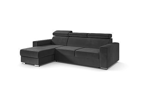 ALTDECOR Ecksofa Links mit Schlaffunktion und Bettkasten mit Gasdruckfeder, Polstercouch in L-Form Links angeordnet, rückenecht gepolstert, ideal als Gästebett - FIX - 242x168 cm Dunkelgrau von ALTDECOR