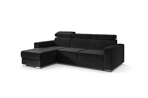 ALTDECOR Ecksofa Links mit Schlaffunktion und Bettkasten mit Gasdruckfeder, Polstercouch in L-Form Links angeordnet, rückenecht gepolstert, ideal als Gästebett - FIX - 242x168 cm Schwarz von ALTDECOR