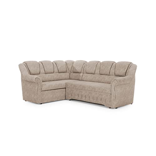 ALTDECOR Ecksofa Links mit Schlaffunktion und Bettkasten mit Gasdruckfeder, Polstercouch in L-Form Links angeordnet, rückenecht gepolstert, ideal als Gästebett - Lordy 2 243x195x112 cm Beige von ALTDECOR