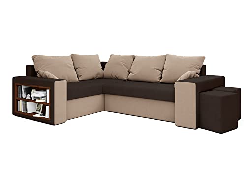 ALTDECOR Ecksofa mit Schlaffunktion und Bettkasten, Polstercouch in U-Form Links angeordnet, rückenecht gepolstert, ideal als Gästebett DALS - 244x180x90cm Braun/Beige von ALTDECOR