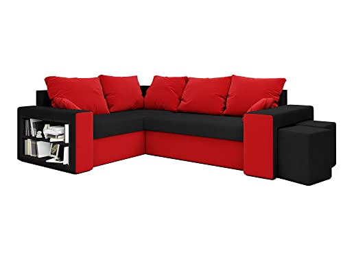 ALTDECOR Ecksofa mit Schlaffunktion und Bettkasten, Polstercouch in U-Form Links angeordnet, rückenecht gepolstert, ideal als Gästebett DALS - 244x180x90cm Schwarz/Rot von ALTDECOR