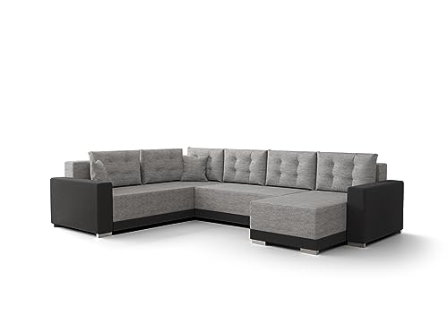 ALTDECOR Ecksofa mit Schlaffunktion und Bettkasten, Polstercouch in U-Form Links angeordnet, rückenecht gepolstert, ideal als Gästebett - ORIO3-314x210x87 cm Hellgrau/Grau von ALTDECOR