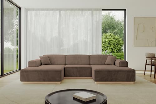 ALTDECOR Ecksofa in U-Form Corner Sofa Bett Eckcouch Couch L-Form Wohnlandschaft Cauchsofa IREA-U1-297x165x81 cm Braun von ALTDECOR