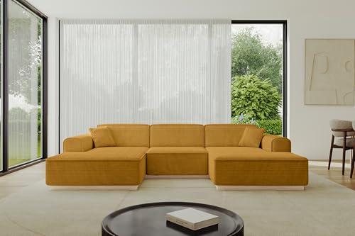 ALTDECOR Ecksofa in U-Form Corner Sofa Bett Eckcouch Couch L-Form Wohnlandschaft Cauchsofa IREA-U1-297x165x81 cm Senfgelb von ALTDECOR