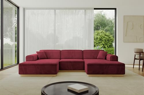 ALTDECOR Ecksofa in U-Form Corner Sofa Bett Eckcouch Couch L-Form Wohnlandschaft Cauchsofa IREA-U1-v2-297x165x81 cm Bordeauxrot von ALTDECOR