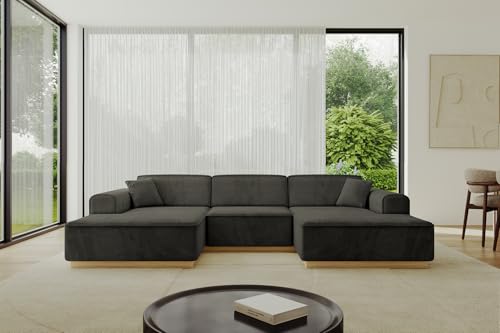 ALTDECOR Ecksofa in U-Form Corner Sofa Bett Eckcouch Couch L-Form Wohnlandschaft Cauchsofa IREA-U1-v2-297x165x81 cm Schwarz von ALTDECOR