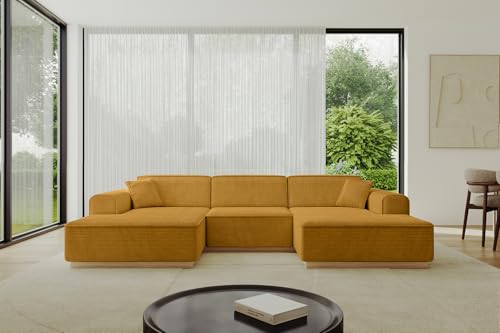 ALTDECOR Ecksofa in U-Form Corner Sofa Bett Eckcouch Couch L-Form Wohnlandschaft Cauchsofa IREA-U1-v2-297x165x81 cm Senfgelb von ALTDECOR