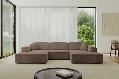 ALTDECOR Ecksofa in U-Form Corner Sofa Bett Eckcouch Couch L-Form Wohnlandschaft Cauchsofa IREA-U1-v3-297x165x76 cm Braun von ALTDECOR