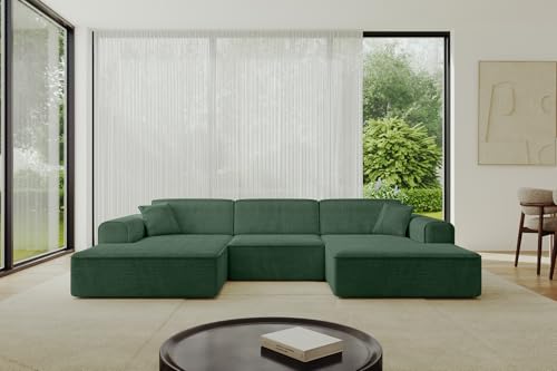 ALTDECOR Ecksofa in U-Form Corner Sofa Bett Eckcouch Couch L-Form Wohnlandschaft Cauchsofa IREA-U1-v3-297x165x76 cm Grün von ALTDECOR