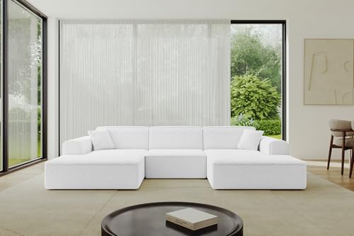 ALTDECOR Ecksofa in U-Form Corner Sofa Bett Eckcouch Couch L-Form Wohnlandschaft Cauchsofa IREA-U1-v3-297x165x76 cm Weiß von ALTDECOR