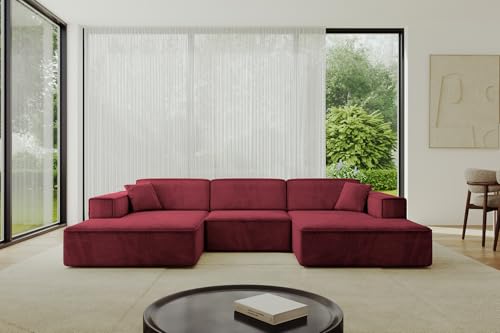 ALTDECOR Ecksofa in U-Form Corner Sofa Bett Eckcouch Couch L-Form Wohnlandschaft Cauchsofa IREA-U1-v4-297x165x72,5 cm Bordeauxrot von ALTDECOR