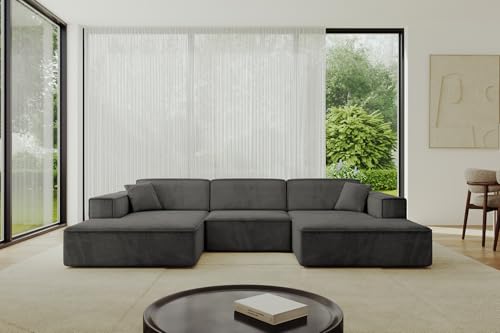 ALTDECOR Ecksofa in U-Form Corner Sofa Bett Eckcouch Couch L-Form Wohnlandschaft Cauchsofa IREA-U1-v4-297x165x72,5 cm Dunkelgrau von ALTDECOR