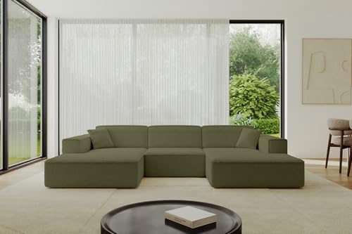 ALTDECOR Ecksofa in U-Form Corner Sofa Bett Eckcouch Couch L-Form Wohnlandschaft Cauchsofa IREA-U1-v4-297x165x72,5 cm Grün von ALTDECOR