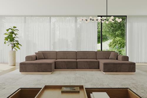 ALTDECOR Ecksofa in U-Form Corner Sofa Bett Eckcouch Couch L-Form Wohnlandschaft Cauchsofa IREA-U2-382x165x81 cm Braun von ALTDECOR