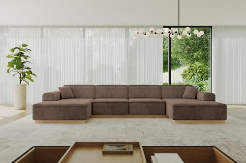 ALTDECOR Ecksofa in U-Form Corner Sofa Bett Eckcouch Couch L-Form Wohnlandschaft Cauchsofa IREA-U2-v2-382x165x81 cm Braun von ALTDECOR