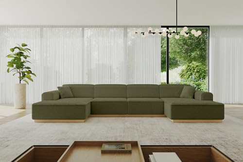 ALTDECOR Ecksofa in U-Form Corner Sofa Bett Eckcouch Couch L-Form Wohnlandschaft Cauchsofa IREA-U2-v2-382x165x81 cm Grün von ALTDECOR