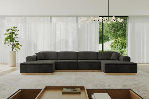 ALTDECOR Ecksofa in U-Form Corner Sofa Bett Eckcouch Couch L-Form Wohnlandschaft Cauchsofa IREA-U2-v2-382x165x81 cm Schwarz von ALTDECOR
