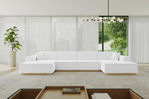 ALTDECOR Ecksofa in U-Form Corner Sofa Bett Eckcouch Couch L-Form Wohnlandschaft Cauchsofa IREA-U2-v2-382x165x81 cm Weiß von ALTDECOR